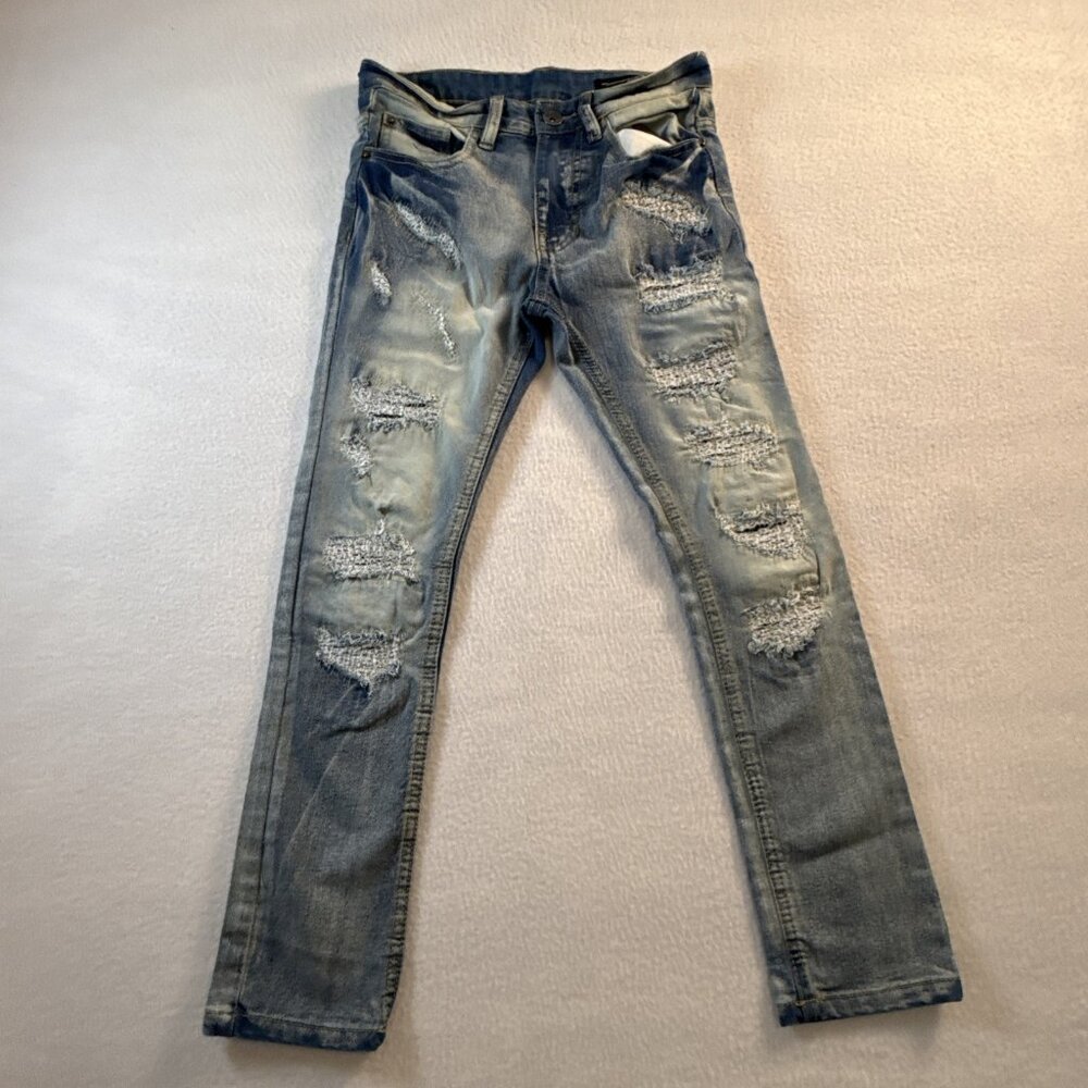 Southpole Blue Acid‎ Wash Denim Skinny Moto Leg Distressed Jeans Kids 10